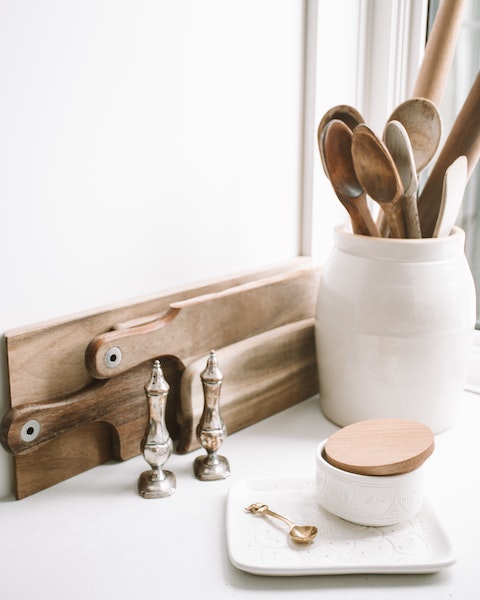 Wood Cutting Board and Utensils