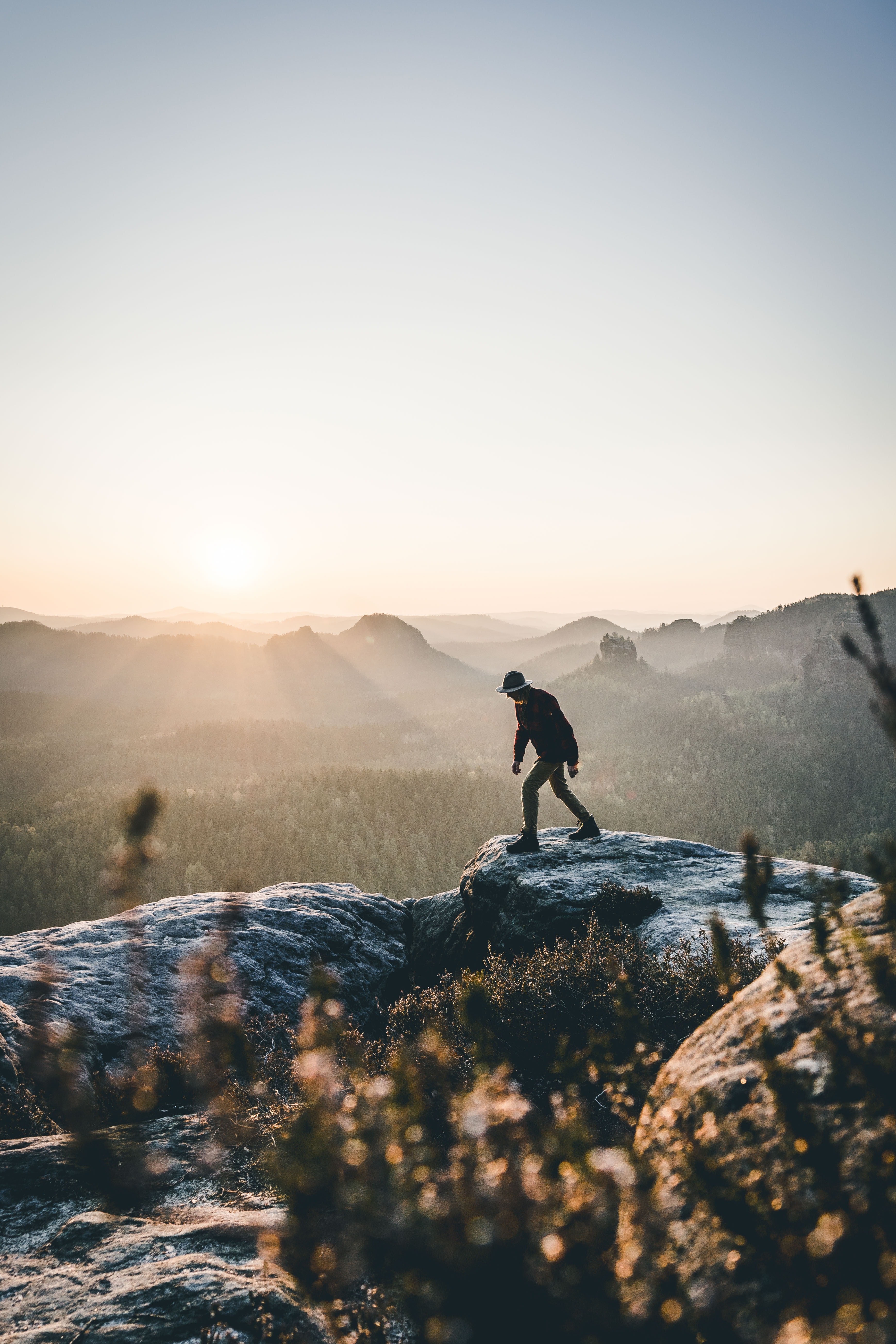 Person Hiking Overlooking Landscape